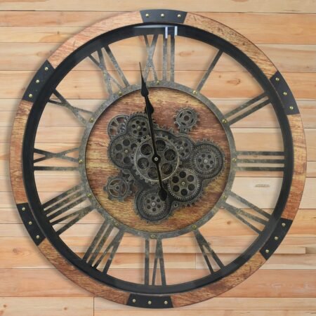 Industrial style solid wood wall clock