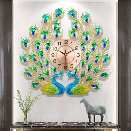 Large peacock wall clock